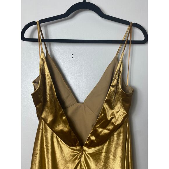 BARDOT DRESS XL MAXI CAPRI SLIP LONG GOWN VELVET VELOUR GOLD MARIGOLD OPEN BACK2 - Picture 9 of 15